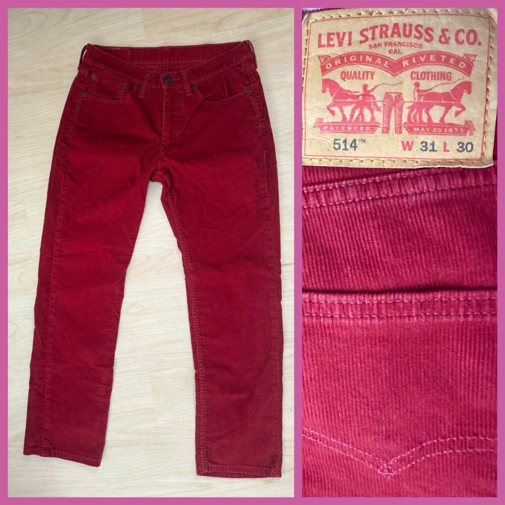 Levi's Corduroy Slim Straight Men's Pants 31x30 Stretch Oxblood Red - Picture 2 of 11